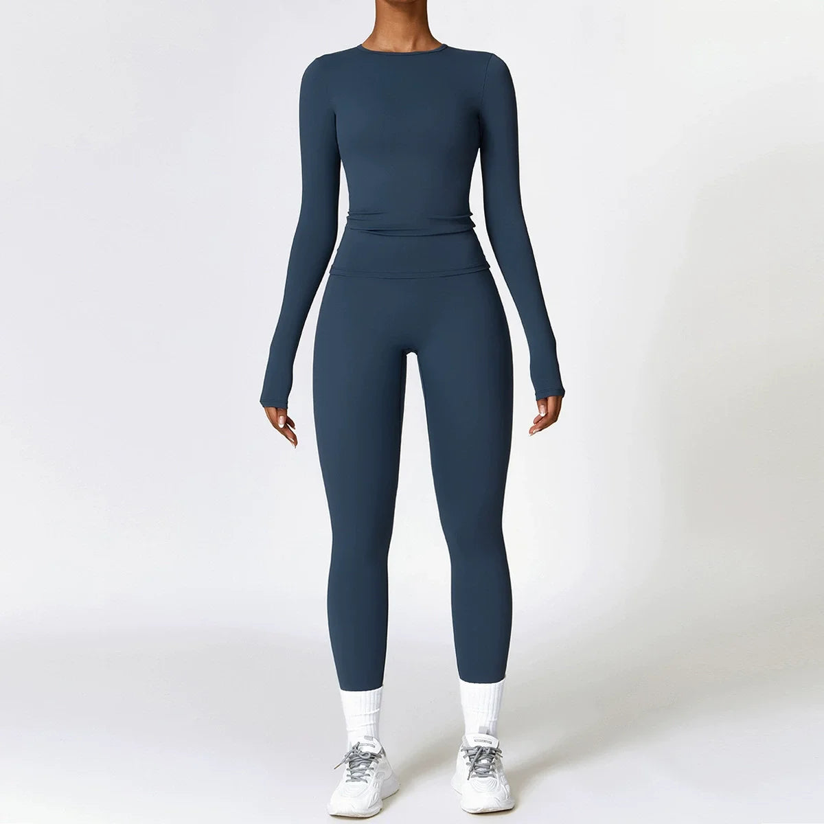 Yoga Sets Women Gym Clothing Fitness Long Sleeve Crop Tops + High Waist Leggings 2PCS Set Workout Sportswear Female Sports Suits