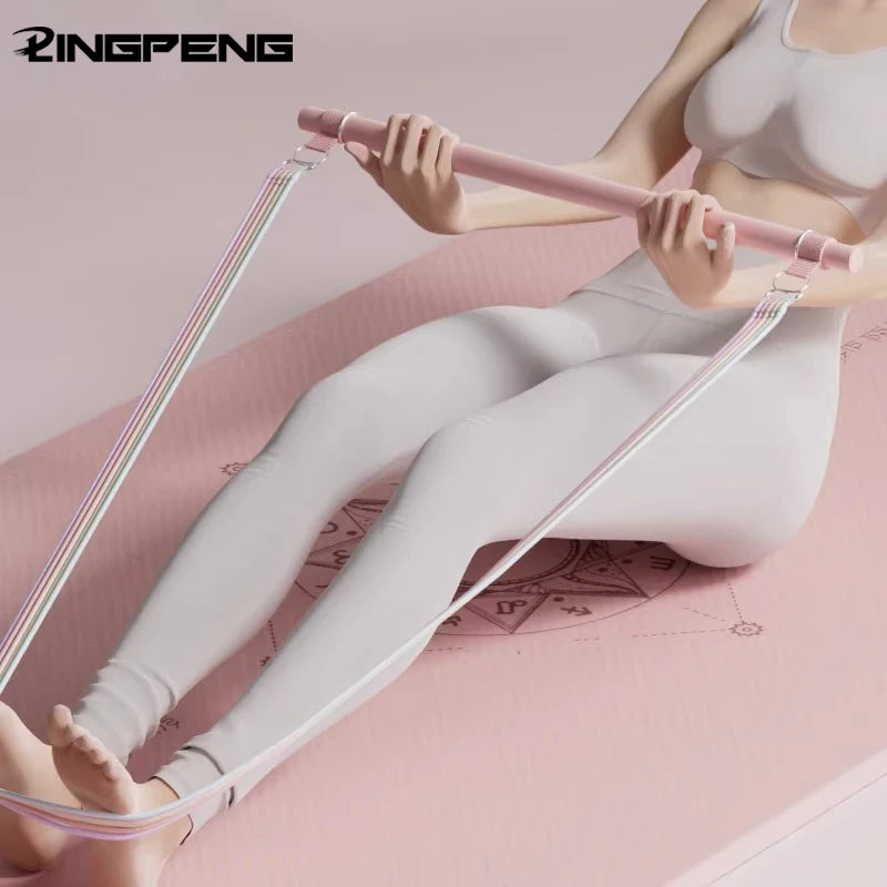 Multi-Functional Tension Rope Fitness Stretcher for Household Abdominal Stretching Training, Tension Rope Pilates Stick Set