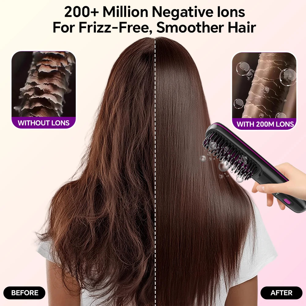 Cordless Hair Straightener, Rechargeable Multifunctional Hair Care Styling Comb with 3 Adjustable Temps for Smooth Hair Styling