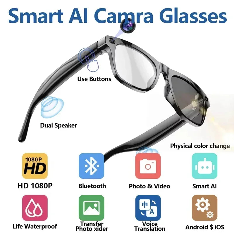 Lenovo 2026 8K HD AI Smart Glasses Bluetooth Call 1200MP Camera ChatGPT Voice Assistant Music Player Translate Smart Sunglasses
