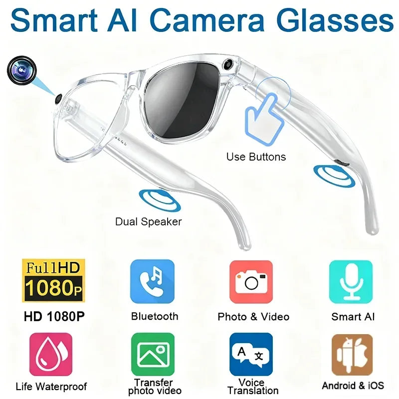 Lenovo 2026 8K HD AI Smart Glasses Bluetooth Call 1200MP Camera ChatGPT Voice Assistant Music Player Translate Smart Sunglasses