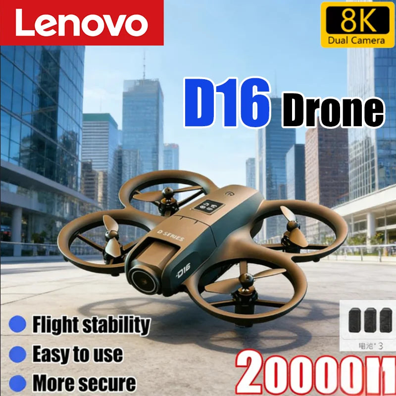 Lenovo Mini D16 Drone with 8K Dual Camera 180° Adjustable Optical Flow Obstacle Avoidance Remote-Controlled Quadcopter