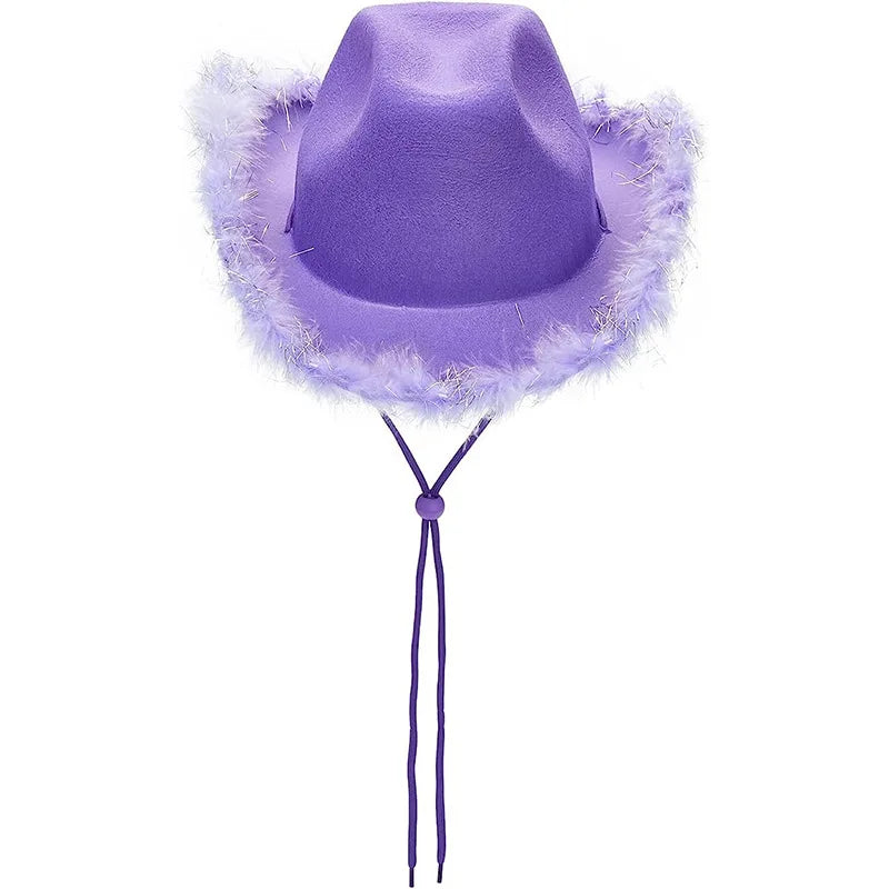 New Cowgirl Hat with Feather Boa Cowgirl Hat for Women Girl Wedding Bachelorette Party Costume Accessory