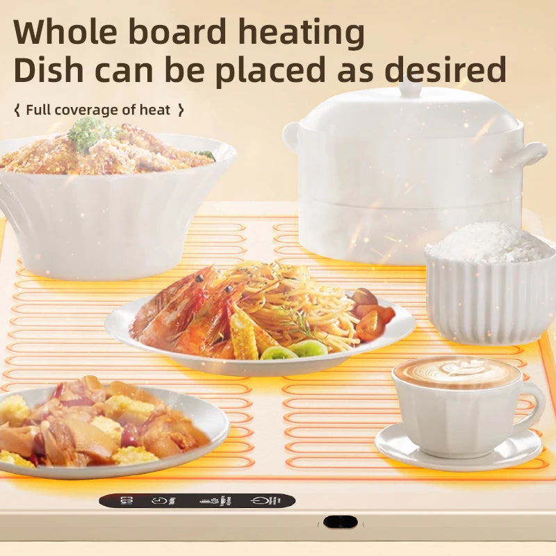 Electric Warming Tray Foldable Food Warmer Mat with 6 Temperature Settings Fast Full Surface Heating Portable Heating Tray