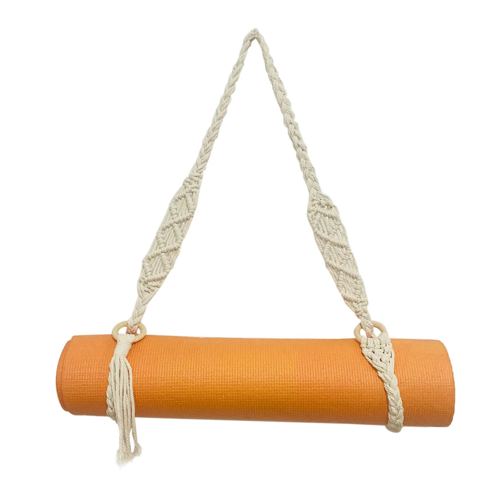 A79E-Yoga Mat Carry Strap Handmade Boho Crochet Macrame Adjustable Shoulder Strap for Yoga Mat Pilates Exercise Fitness