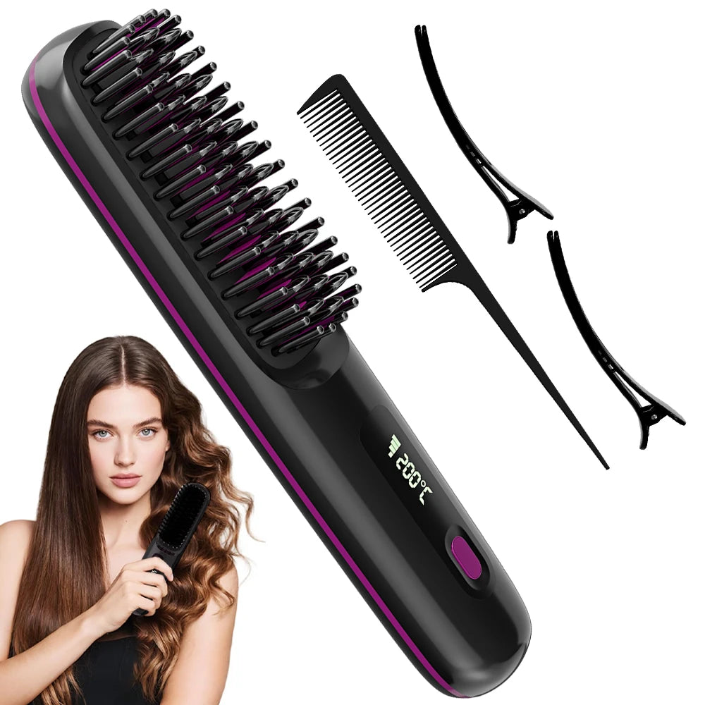Cordless Hair Straightener, Rechargeable Multifunctional Hair Care Styling Comb with 3 Adjustable Temps for Smooth Hair Styling