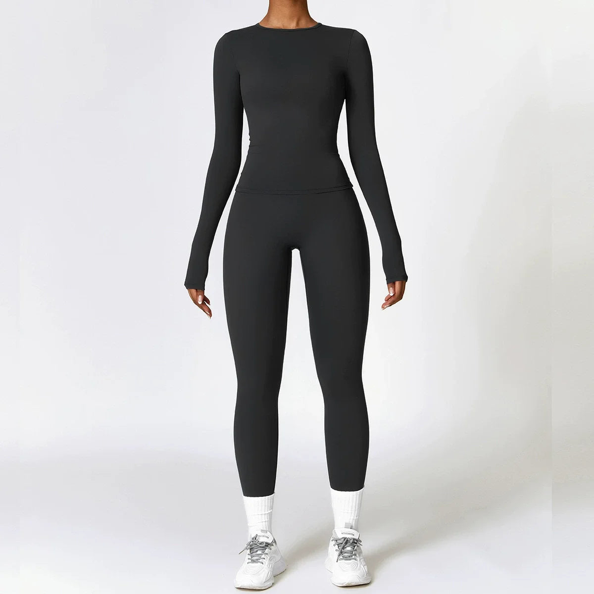 Yoga Sets Women Gym Clothing Fitness Long Sleeve Crop Tops + High Waist Leggings 2PCS Set Workout Sportswear Female Sports Suits