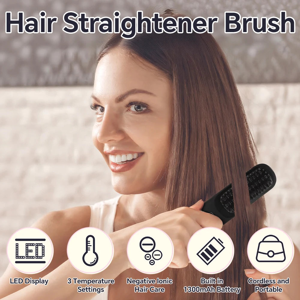 Cordless Hair Straightener, Rechargeable Multifunctional Hair Care Styling Comb with 3 Adjustable Temps for Smooth Hair Styling