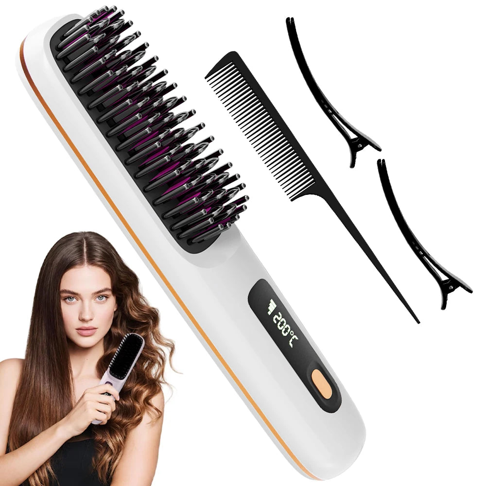 Cordless Hair Straightener, Rechargeable Multifunctional Hair Care Styling Comb with 3 Adjustable Temps for Smooth Hair Styling